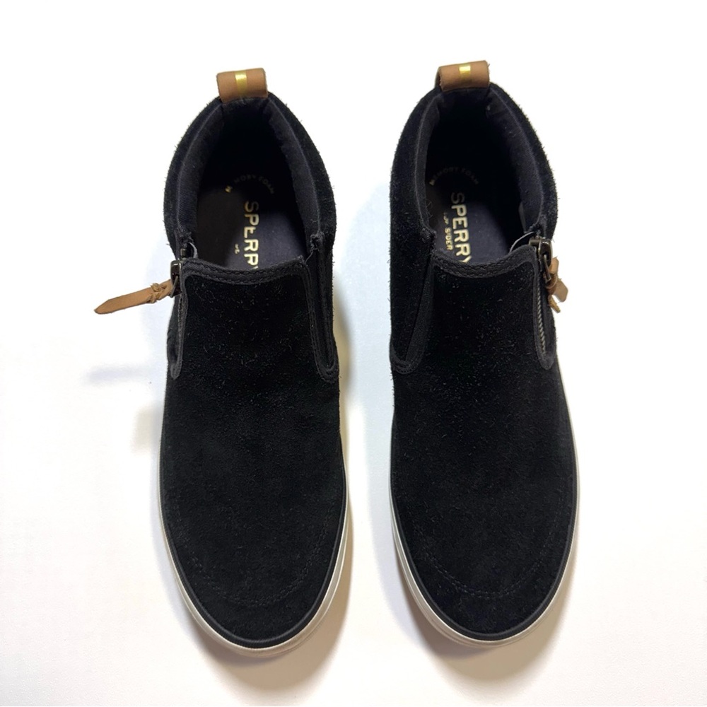 Sperry Black Suede High Top Ankle Zip Lug Casual Shoe Chukka Sneaker Women’s 7.5 - Picture 2 of 10